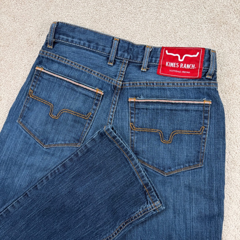 Kimes Ranch Mens 31x32 (Fit 30x33) Roger Jeans Blue Straight Leg Made USA Denim